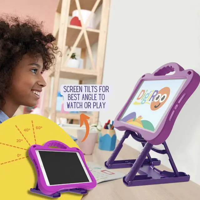 Alt view image 3 of 5 - DigiRoo iPad (9th/8th/7th Generation) 10.2" Kids Case, Height-Adjustable Built-in Stand, Ergonomic Protective Support (Blue)