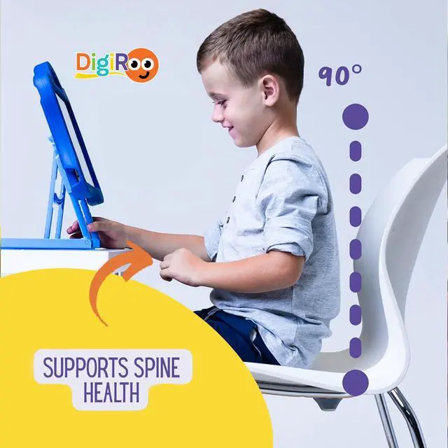 Alt view image 4 of 5 - DigiRoo iPad (9th/8th/7th Generation) 10.2" Kids Case, Height-Adjustable Built-in Stand, Ergonomic Protective Support (Blue)