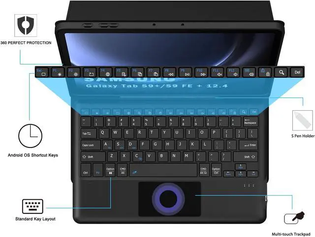 Alt view image 3 of 5 - DOMEUN Keyboard Case for 12.4 inch Samsung Galaxy Tab S9 FE Plus/S9 Plus 2023 Tablet - Multi-Touch Trackpad + S Pen Holder + Silicone Back Cover + Detachable Wireless Keyboard Folio Tablet Case