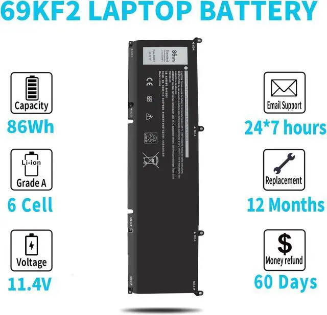 Alt view image 5 of 5 - 86Wh 69KF2 11.4V Battery for Dell Alienware M15 M17 R3 R4 XPS 15 9500 9510 9520 9530 G7 15 7500 G15 5510 5511 5515 5520 5521 Precision 5550 5560 5570 Inspiron 7510 7610 7620 P87F P91F P45E 70N2F M59JH