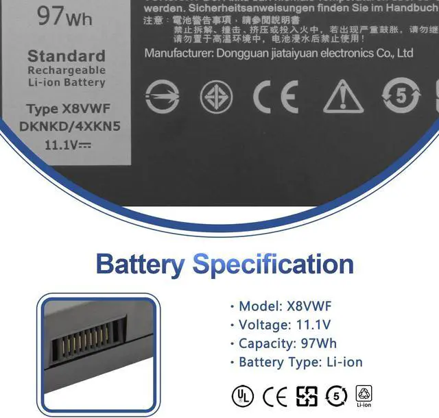 Alt view image 2 of 5 - ANTIEE 97Wh X8VWF Laptop Battery for Dell Latitude 14 Rugged 5404 5414 E5404 Extreme 7404 7414 E7404 Series P46G P46G002 P46G001 CJ2K1 VCWGN 4XKN5 YGV51 DKNKD XRJDF XN4KN 453-BBBE 453-BBBD 11.1V