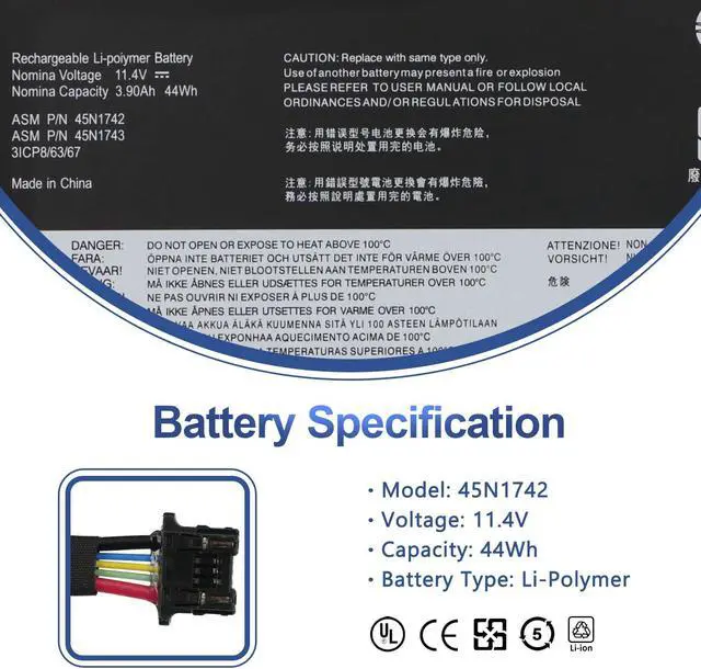 Alt view image 2 of 5 - 45N1742 45N1740 45N1741 45N1743 Laptop Battery Replacement for Lenovo ThinkPad T550 T550s T560 W550 W550s P50S Type 20CK 20CJ 20FH 20FJ 20E2 Series SB10K12721 00NY639 3ICP/7/61/70 3ICP7/62/66 44Wh