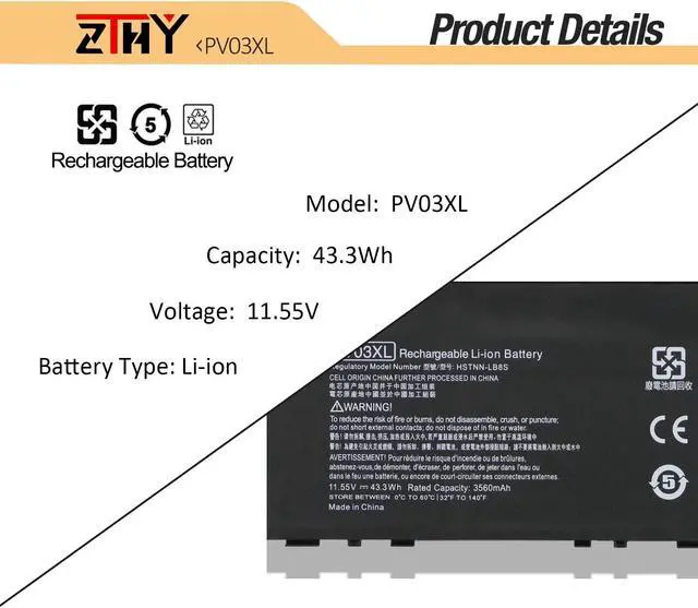 Alt view image 3 of 5 - ZTHY PV03XL PP03XL Laptop Battery Replacement for HP Pavilion x360 13-BB 14-DV 14-DW 14M-DW 14-DK 13-bb0xxx 14-dv0xxx 14-dw0xxx 14m-dw0xxx 14M-DW0023DX 14m-dw0013dx dw1013dx L83393-005 L83388-421