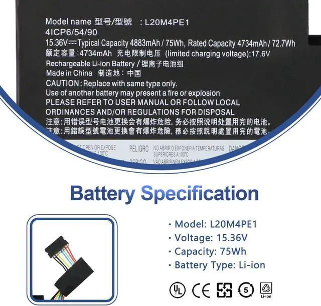 Alt view image 2 of 5 - ANTIEE L20C4PE1 L20L4PE1 L20M4PE1 Laptop Battery for Lenovo IdeaPad 5 Pro-16ACH6 Pro-16IHU6 IdeaPad Creator 5-16ACH6 Series 5B11B66552 SB11B66551 5B11B66555 5B11B66554 15.36V 75Wh 4883mAh