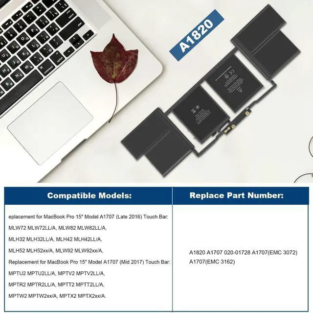 Alt view image 5 of 5 - Fancy Buying A1707 Battery A1820 for MacBook Pro 15" (Late 2016, Mid 2017) Touch Bar EMC 3072 EMC 3162 MLH32 MLH42 MLW72 MLW82 MPTR2 MPTT2 MLH52 MLW92 MPTU2 MPTV2 MPTW2 MPTX2