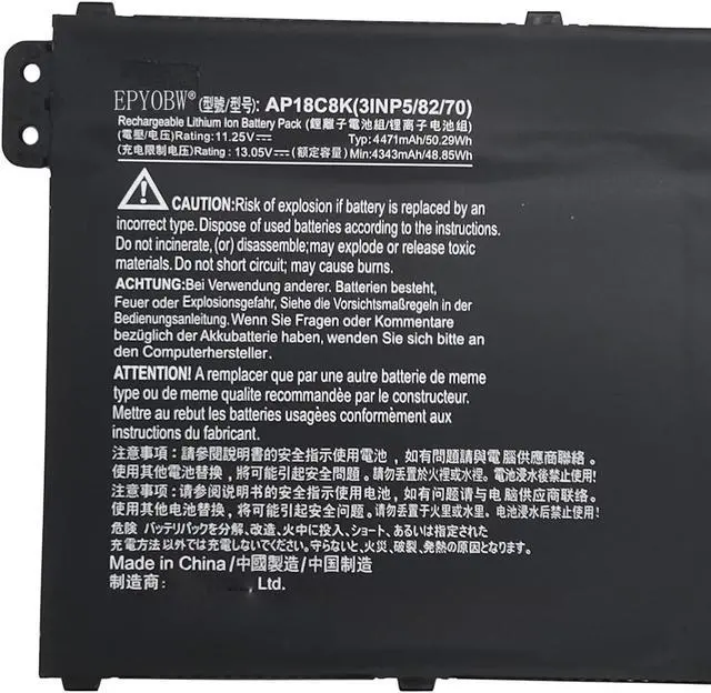 Alt view image 2 of 5 - EPYOBW AP18C8K Battery 50.29Wh Compatible with Acer Aspire A715-42g A514-54 A515-56G A515-57 / Swift SF314-42 SF314-57 SF314-58 / Chromebook 314 C933 / TravelMate TMP215-52 Series 3INP5/82/70