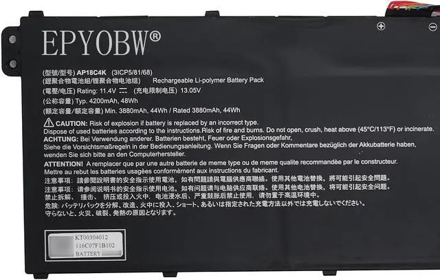 Alt view image 2 of 5 - EPYOBW AP18C4K Laptop Battery 48Wh 4200mAh 11.4V 3-Cell Compatible with Acer Spin 3 SP314-54N / Aspire 5 A515-43 A515-43G / Aspire 5 A515-44 A515-44G Series KT.00304.012 3ICP5/81/68