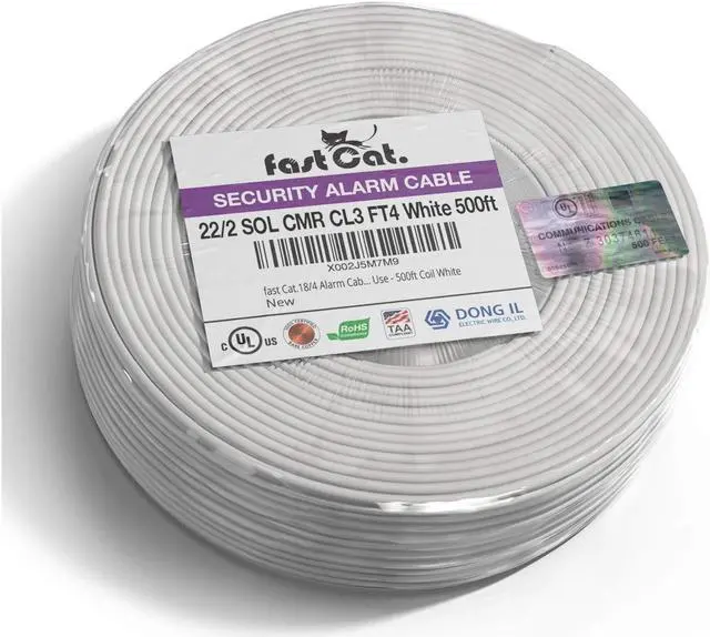 Main image of Fast Cat. 22 AWG/Gauge, 2 Conductor 500ft, White Fire/Alarm/Security Cable - PVC Jacket, Unshielded, (CMR-CL3R-FT4) Rated in-Wall Use- UL Rated - Coil