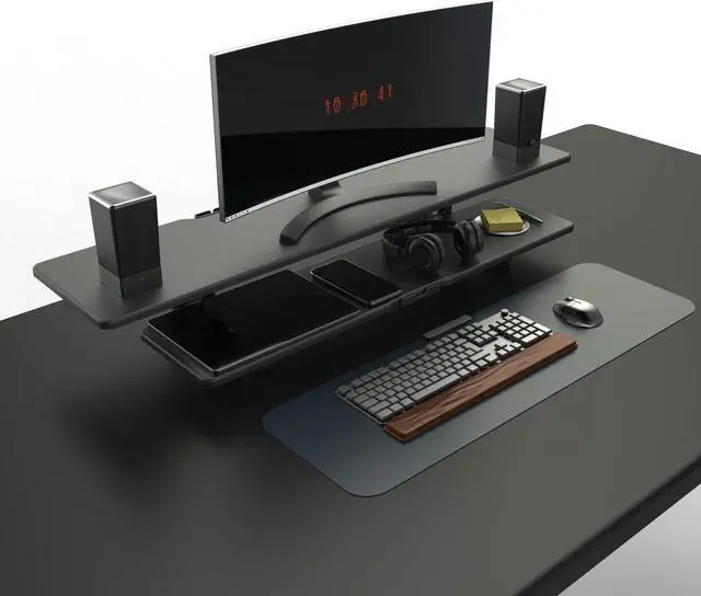 Alt view image 3 of 5 - Dual Monitor Stand Riser, Monitor Stand for Desk, 2-Tier Monitor Riser for 2 Monitors Computer Stand TV Stand Riser, Desktop Oraganizer Stand for Home & Office (Black)