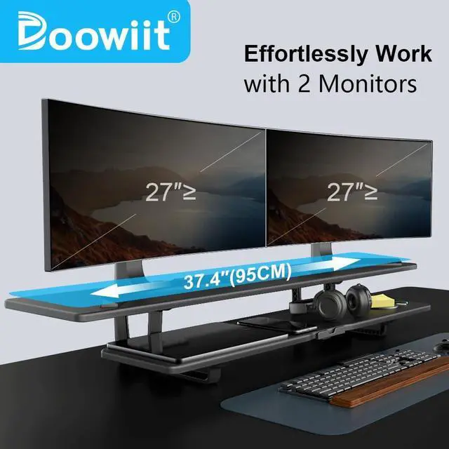 Alt view image 5 of 5 - Dual Monitor Stand Riser, Monitor Stand for Desk, 2-Tier Monitor Riser for 2 Monitors Computer Stand TV Stand Riser, Desktop Oraganizer Stand for Home & Office (Black)