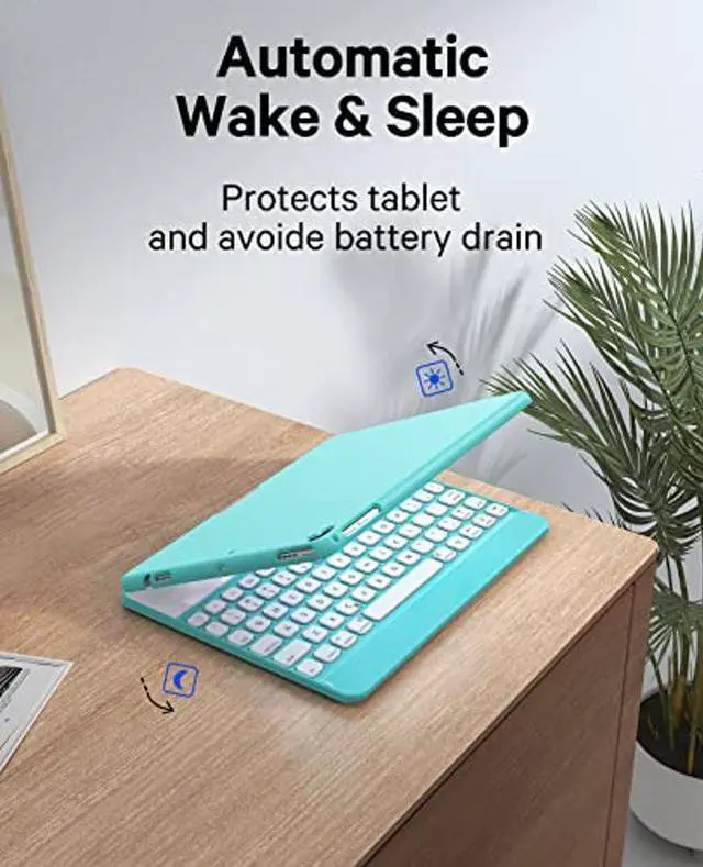 Alt view image 5 of 5 - Earto iPad 6th Generation Case with Keyboard, iPad 5th Generation Keyboard, iPad Air 2,Air 1, Pro 9.7 inch, 7 Color Backlit, 360deg Roatate Wireless Keyboard Case, ICE Green