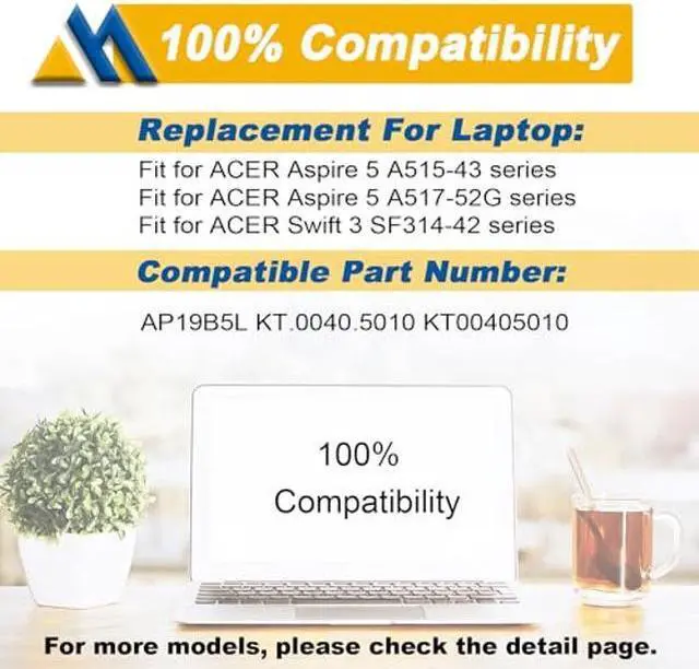 Alt view image 5 of 5 - Mobik AP19B5L Laptop Battery Replacement for ACER Aspire 5 A515-43 A515-43G A515-52 A515-52G Swift 3 SF314-42 SP314-21N-R5FR Aspire 7 A715-41G A715-41G-R5LR ravelMate P2 TMP214-41 KT00405010 54.6Wh