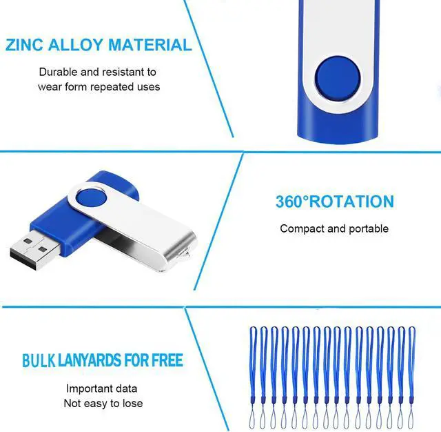 Alt view image 4 of 5 - 20 PCS 4GB EASTBULL USB 2.0 Metal 4GB flash drive Bulk Thumb drive pack Swivel USB (Blue 20Pack)