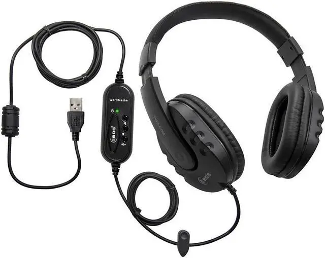 Main image of ECS Wordmaster Transcription headphones with Volume Control, Over Ear USB Headset for Call Center and Medical Transcription Use