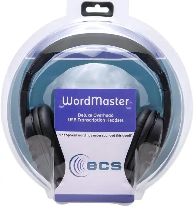 Alt view image 5 of 5 - ECS Wordmaster Transcription headphones with Volume Control, Over Ear USB Headset for Call Center and Medical Transcription Use