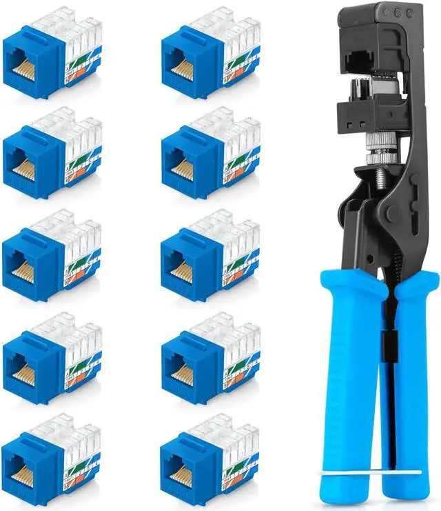 Main image of Everest Media Solutions Bundle - 2 Items: easyJACK - Speed Termination Tool + 10 Pack of RJ45 CAT6 UTP Keystone Jacks - Blue