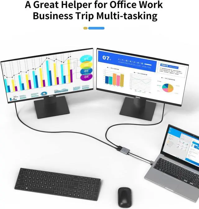 Alt view image 2 of 5 - fairikabe DisplayPort to Dual DisplayPort Splitter Adapter 4K60Hz for Dual Monitor Display, MST Display Port Adapter Extend Display 1 in 2 Out, DisplayPort Hub for Desktop PC Laptop