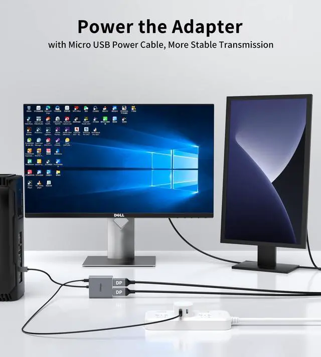 Alt view image 4 of 5 - fairikabe DisplayPort to Dual DisplayPort Splitter Adapter 4K60Hz for Dual Monitor Display, MST Display Port Adapter Extend Display 1 in 2 Out, DisplayPort Hub for Desktop PC Laptop