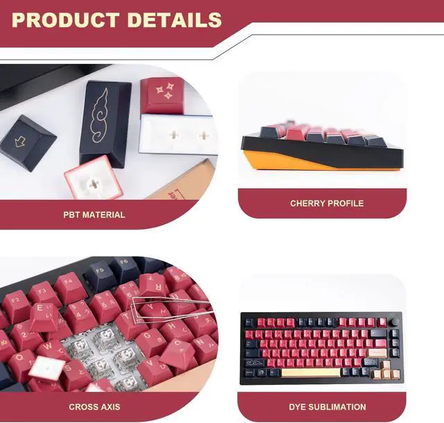 Alt view image 3 of 5 - GEKUCAP Red Samurai Keycaps 129 Keys, Cherry Profile Dye Sublimation Keycaps for Gaming Keyboard, PBT Customized keycaps Set with Puller for Cherry Mx Switches Mechanical Keyboard 61/87/104/108