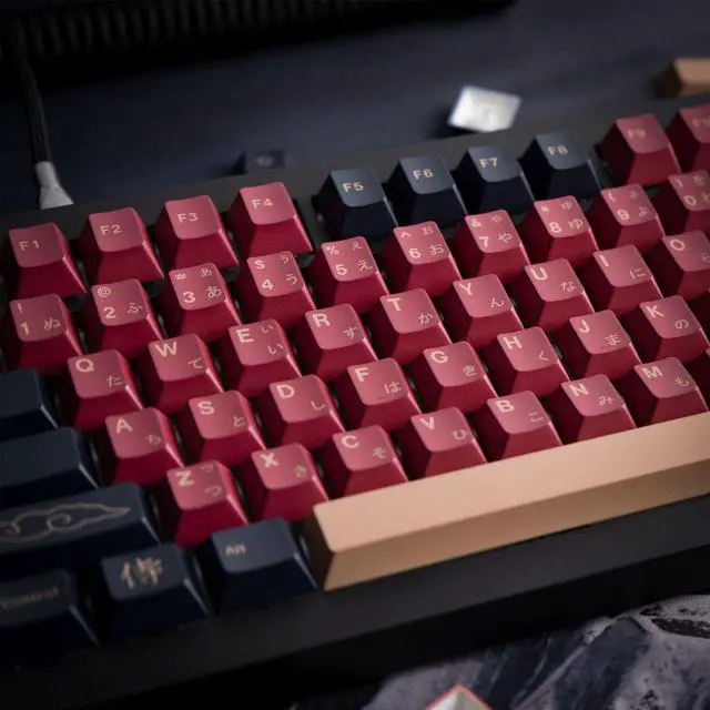 Alt view image 4 of 5 - GEKUCAP Red Samurai Keycaps 129 Keys, Cherry Profile Dye Sublimation Keycaps for Gaming Keyboard, PBT Customized keycaps Set with Puller for Cherry Mx Switches Mechanical Keyboard 61/87/104/108