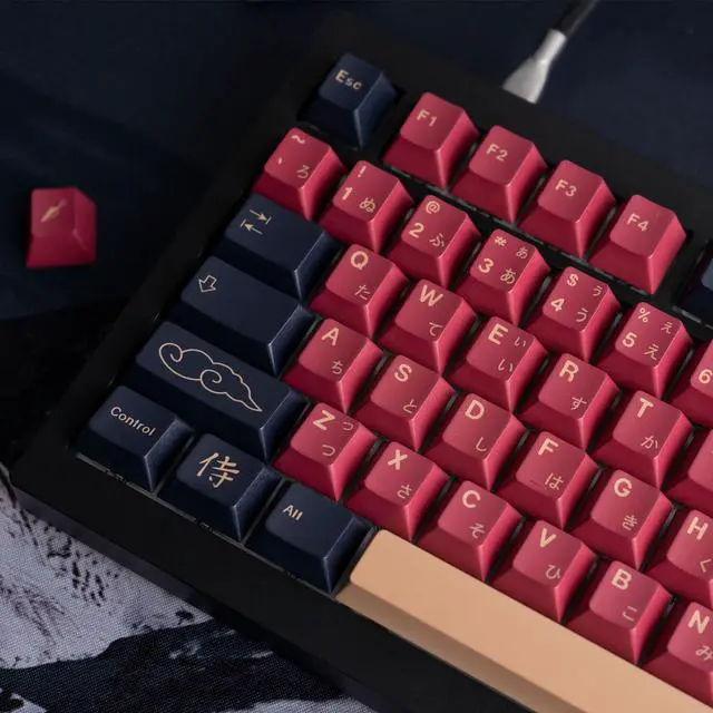 Alt view image 5 of 5 - GEKUCAP Red Samurai Keycaps 129 Keys, Cherry Profile Dye Sublimation Keycaps for Gaming Keyboard, PBT Customized keycaps Set with Puller for Cherry Mx Switches Mechanical Keyboard 61/87/104/108