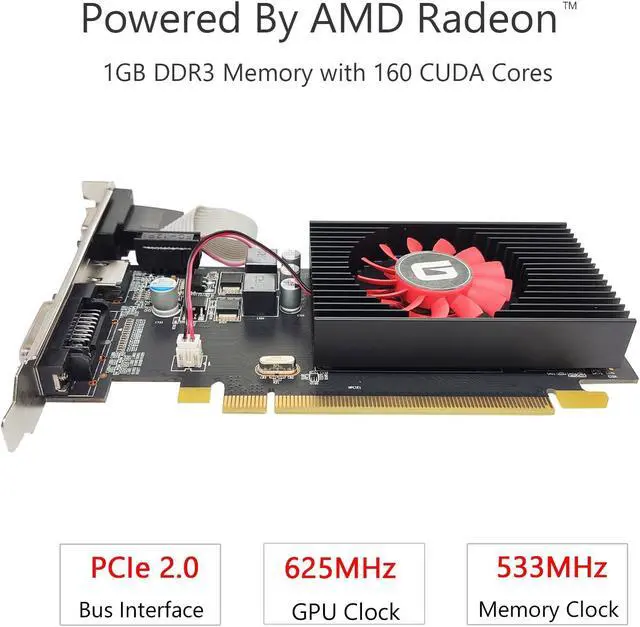 Alt view image 2 of 5 - Glorto Radeon HD 5450 1GB DDR3 Low Profile Graphics Card, PCI Express 2.0 x16, HDMI/VGA/DVI, Entry Level GPU for PC, SFF and HTPC