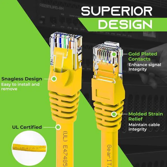 Alt view image 3 of 5 - GearIT Cat 6 Ethernet Cable 6 ft (24-Pack) - Cat6 Patch Cable, Cat 6 Patch Cable, Cat6 Cable, Cat 6 Cable, Cat6 Ethernet Cable, Network Cable, Internet Cable - Yellow 6 Feet