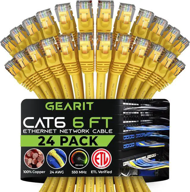 Main image of GearIT Cat 6 Ethernet Cable 6 ft (24-Pack) - Cat6 Patch Cable, Cat 6 Patch Cable, Cat6 Cable, Cat 6 Cable, Cat6 Ethernet Cable, Network Cable, Internet Cable - Yellow 6 Feet
