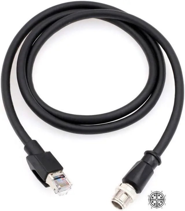 Main image of HangTon Ethernet Network Cable for Basler Baumer Matrix 320 220 Cognex Keyence PLC Router Switch Camera Sensor Reader, M12 8 Pin X Coded RJ45 Cat 6A 2M