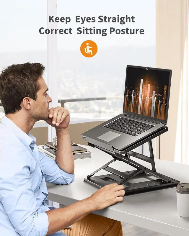 Alt view image 2 of 5 - HUANUO Adjustable Laptop Stand for Desk, Adjustable Height Laptop Riser - Easy to Sit or Stand with 9 Adjustable Angles, Portable Computer Stand Fits 15.6 Inch Laptop & Notebook