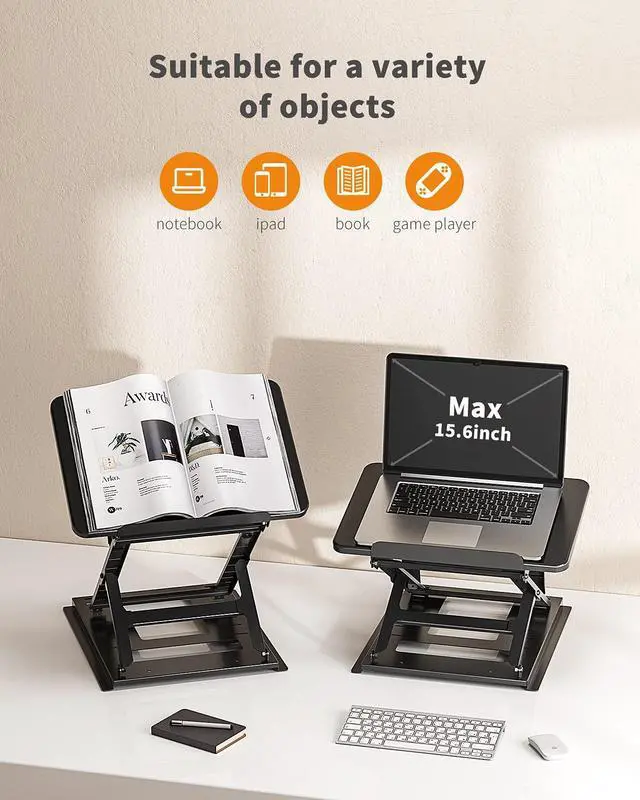 Alt view image 5 of 5 - HUANUO Adjustable Laptop Stand for Desk, Adjustable Height Laptop Riser - Easy to Sit or Stand with 9 Adjustable Angles, Portable Computer Stand Fits 15.6 Inch Laptop & Notebook