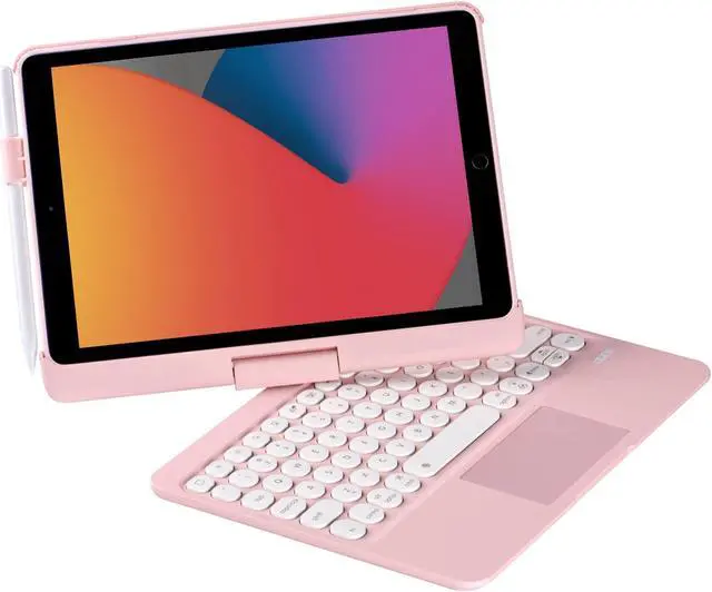 Alt view image 3 of 5 - INI iPad Keyboard Case for iPad 2018 (6th Gen) - iPad 2017 (5th Gen) - iPad Pro 9.7 - Air 2&1-360 Rotatable - Wireless/BT - Backlit 7 Colors - iPad Case with Keyboard for iPad OS (9.7, Pink)