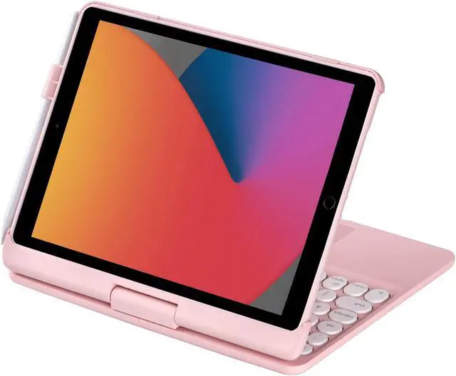Alt view image 4 of 5 - INI iPad Keyboard Case for iPad 2018 (6th Gen) - iPad 2017 (5th Gen) - iPad Pro 9.7 - Air 2&1-360 Rotatable - Wireless/BT - Backlit 7 Colors - iPad Case with Keyboard for iPad OS (9.7, Pink)