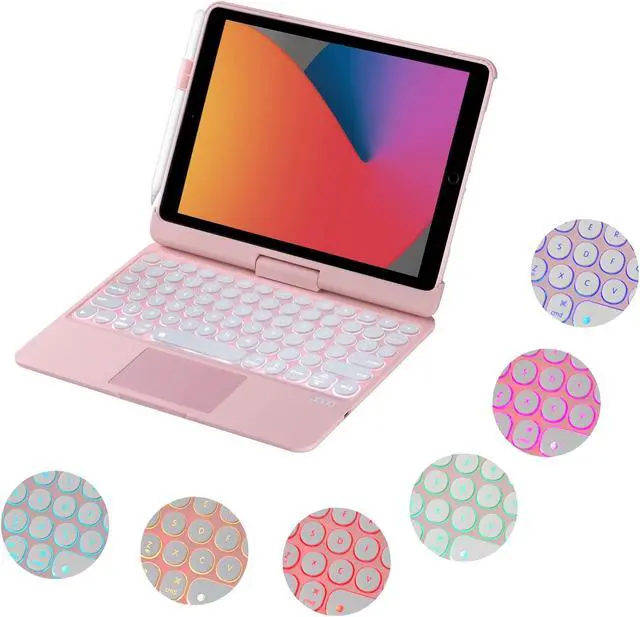 Alt view image 5 of 5 - INI iPad Keyboard Case for iPad 2018 (6th Gen) - iPad 2017 (5th Gen) - iPad Pro 9.7 - Air 2&1-360 Rotatable - Wireless/BT - Backlit 7 Colors - iPad Case with Keyboard for iPad OS (9.7, Pink)