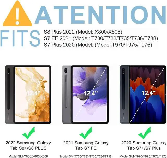 Alt view image 2 of 5 - Galaxy Tab S7 FE Case with Keyboard(5G)12.4 inch,Detachable Wireless Keyboard| Smart 7 Color Backlit Keyboard|Slim Folio Stand with S Pen Holder for Tab S8 Plus 2022/S7 FE 2021/S7 Plus 2020 Light Blue
