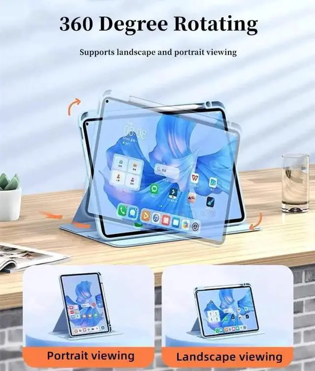 Alt view image 4 of 5 - AnMengXinLing iPad Air 11-inch M2/ Air 5th 4th Generation/Pro11 2022 Case with Keyboard and Mouse, Rotating Cover with Pencil Holder& Round Key Keyboard Mouse Set,Teal