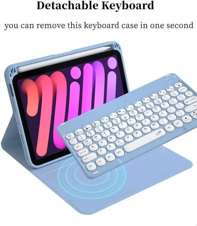 Alt view image 3 of 5 - AnMengXinLing Rotating Keyboard Case for iPad 9th /8th /7th Gen 10.2 Inch, Vertical Case with Detachable Keyboard Mouse, Clear Cover with Pencil Holder, Teal