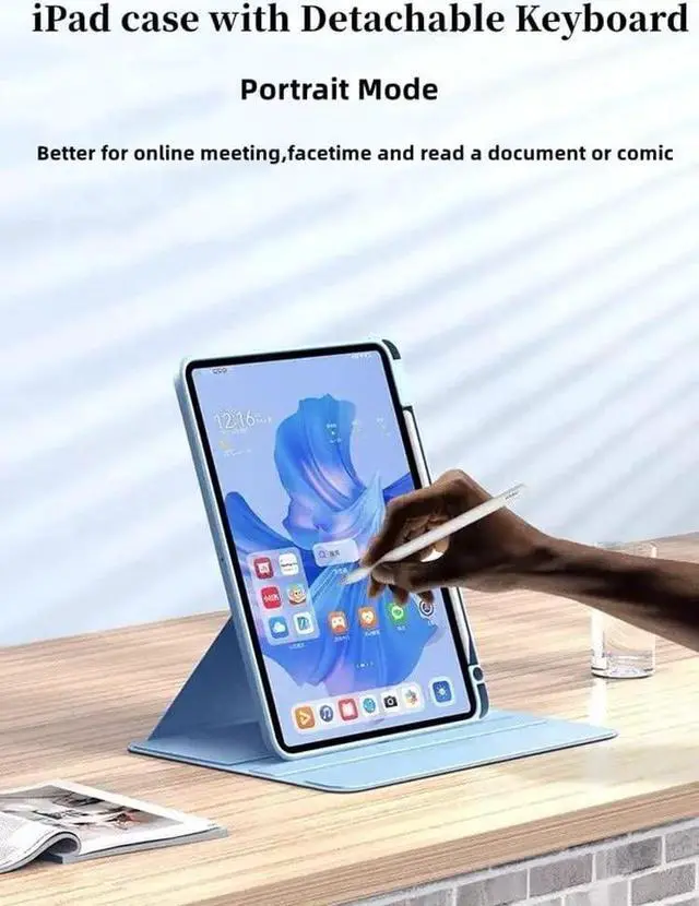 Alt view image 5 of 5 - AnMengXinLing Rotating Keyboard Case for iPad 9th /8th /7th Gen 10.2 Inch, Vertical Case with Detachable Keyboard Mouse, Clear Cover with Pencil Holder, Teal