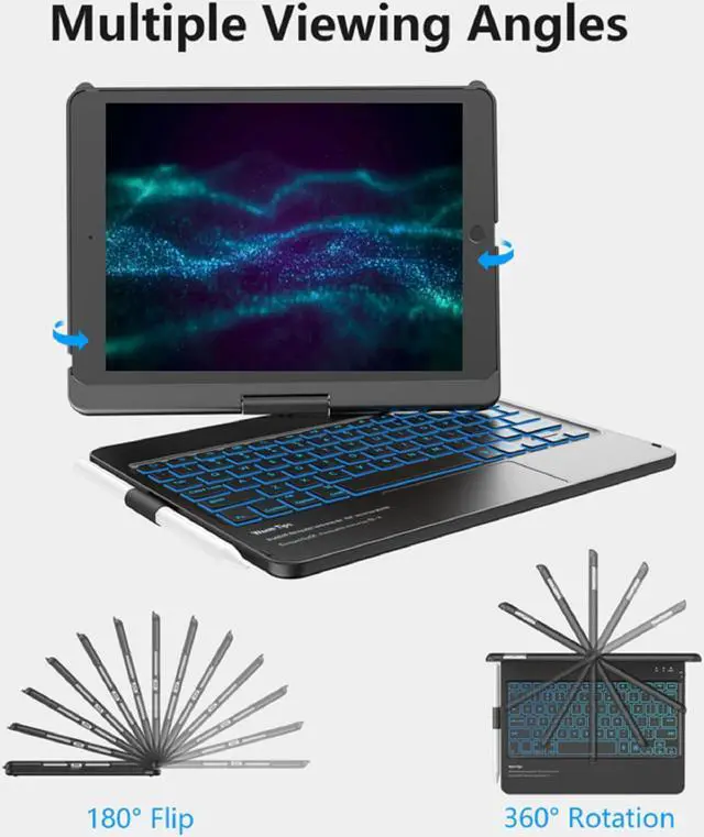 Alt view image 3 of 5 - KBCASE Touchpad Keyboard Case for iPad 9th/8th/7th 10.2 inch, Backlit Trackpad Keyboard, 360degRotatable Case with Pencil Holder for iPad 9th/8th/7th Gen (Black)