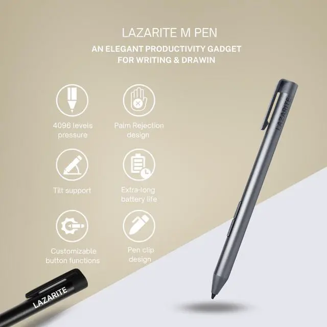 Alt view image 2 of 5 - LAZARITE M Pen Grey, Active Stylus for Microsoft Surface, Lenovo Yoga 7i/9i, Flex 5, Hp Envy x360/Pavilion x360/Spectre x360, Stylus Pen with 4096 Pressure Sensitivity, Palm Rejection, Tilt Support