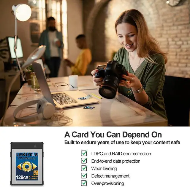 Alt view image 3 of 5 - LEKUTAS 128GB CFexpress Type B Memory Card, R1300MB/s W700MB/s CFX xqd Cards Type B for Cameras 8K RAW, Compatible with Nikon Z6/Z7/D6, Canon EOS-1DXMark III/EOS-R5, Panasonic S1/S1R, DJI Ronin 4D