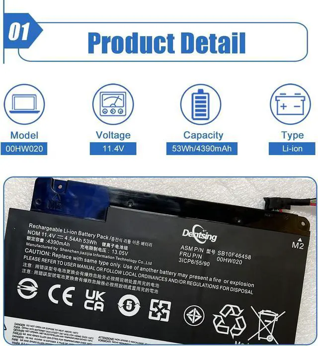 Alt view image 2 of 5 - Dentsing 00HW020 Laptop battery Replace for Lenovo ThinkPad Yoga 460 20EL 20EM P40 Yoga 20GQ 20GR Yoga 14 20FY 20DM000VUS 20FY0002US S3 Yoga 14 Series Notebook 00HW021 SB10F46458 SB10F46459 11.4V 53Wh