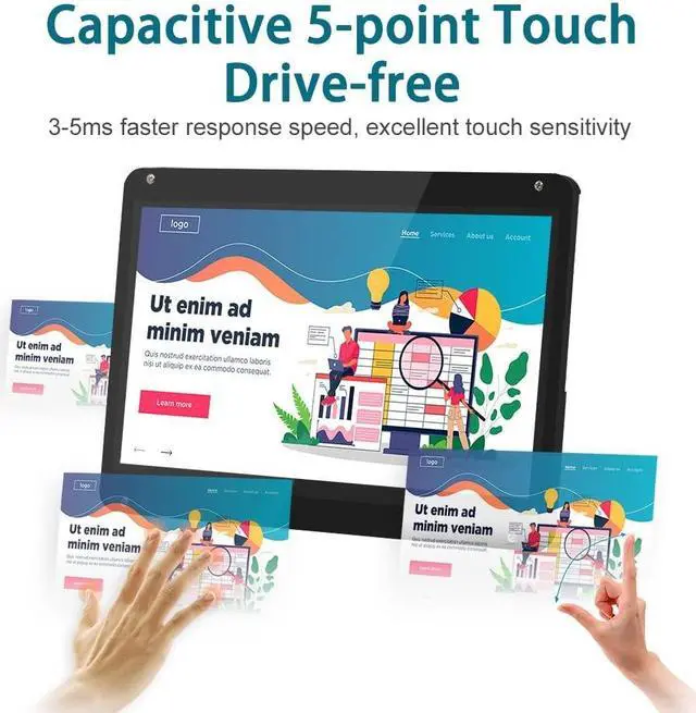 Alt view image 2 of 5 - LESOWN Upgraded! 7inch IPS Capacitive Touchscreen Monitor with Case, Touch Display 7" 1024x600 Ultra HD HDMI Monitor - Supports Raspberry Pi 3 4 Windows 10 8 7, Brightness Adjustable