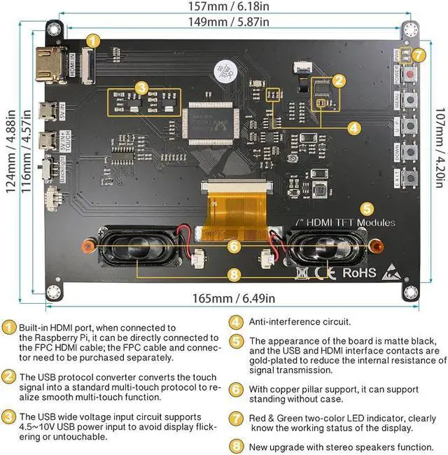 Alt view image 4 of 5 - LESOWN Upgraded! 7inch IPS Capacitive Touchscreen Monitor with Case, Touch Display 7" 1024x600 Ultra HD HDMI Monitor - Supports Raspberry Pi 3 4 Windows 10 8 7, Brightness Adjustable