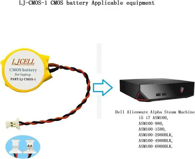 Alt view image 5 of 5 - LJCELL 5PCS CMOS Battery for Dell Alienware Alpha R1 Steam Machine i5 i7 Desktop,for Fix Yellow Light,BIOS RTC CR2032 Battery with 2 Wire Cable and Connector