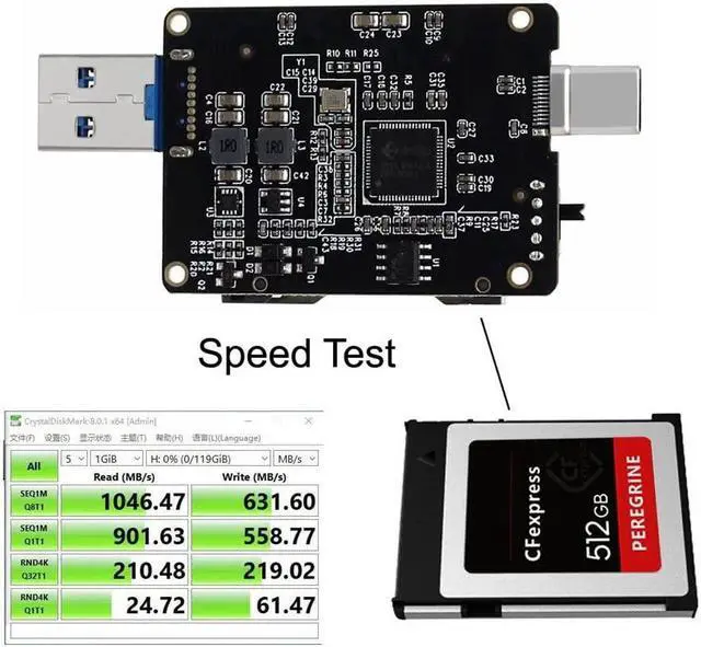 Alt view image 5 of 5 - NFHK USB3.1 Type-C & Type-A to CF Express Extension Card Reader for CFE Type-B Support R5 Z6 Z7 Memory Card