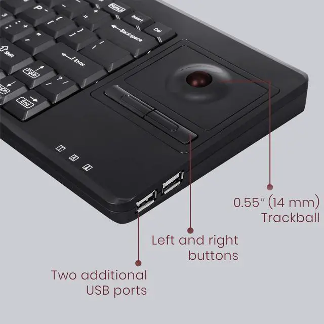 Alt view image 4 of 5 - Perixx PERIBOARD-514H Plus Wired Keyboard with Trackball - 14.57x5.39x1.02 Inch - USB Port with 2 Hubs, US English Layout, Black