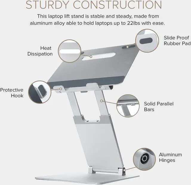 Alt view image 3 of 5 - POUT E3 Lift -- Ergonomic Laptop Stand for Desk, Adjustable Height 2" to 20" -- Laptop Riser Portable Laptop Stand for Laptop -- Standing Desk Converter for MacBook 10"-17" Laptops (Blue)