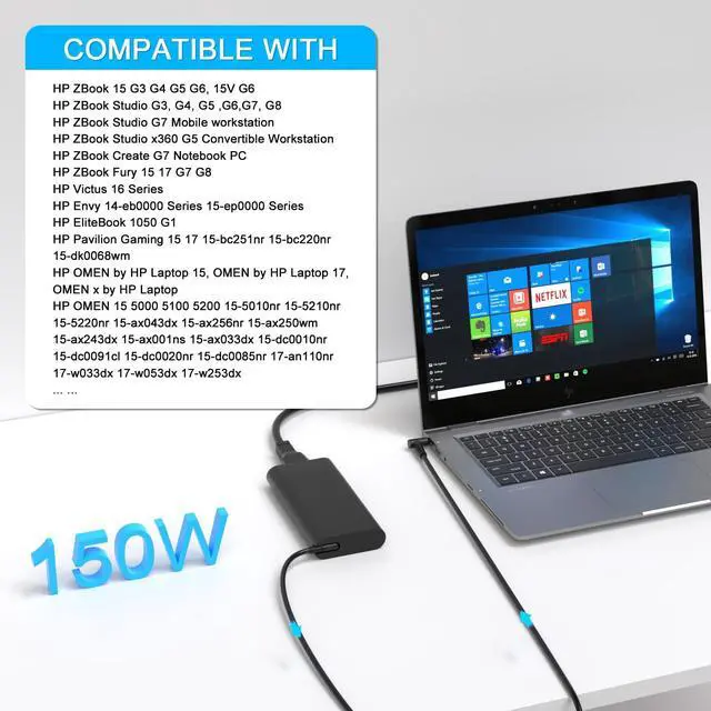 Alt view image 4 of 5 - VHBW Replacement for HP 150W Charger 4.5mm Compatible with HP ZBook 15 15u G3 G4 G5 G6 OMEN 15 17 ADP-150XB B 740243-001 75626-003 917677-001 L48757-001 TPN-CA11 917649-850 PA-1151-08HF Power Cord
