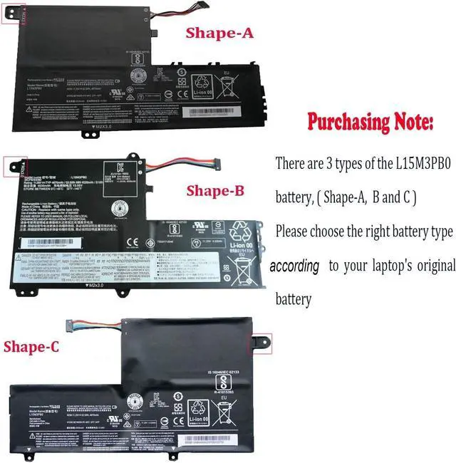 Alt view image 4 of 5 - OUWEE L15M3PB0 Laptop Battery Compatible with Lenovo IdeaPad 330S-14AST 330S-14IKB 330S-15ARR 330S-15AST 330S-15IKB Series 5B10Q39202 L15L3PB0 5B10Q39201 L15C3PB1 5B10Q39205 11.25V 52.5Wh(Shape-B)